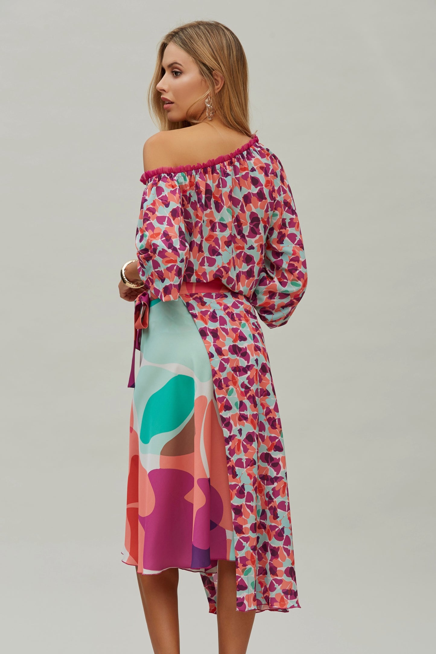 ASYMMETRIC CROSS SKIRT PRINTING CHIFFON