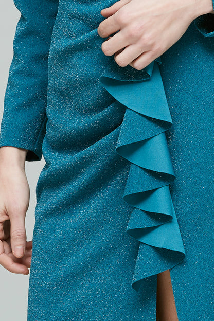 VESTIDO DRAPEADO CORTO EN PUNTO LUREX