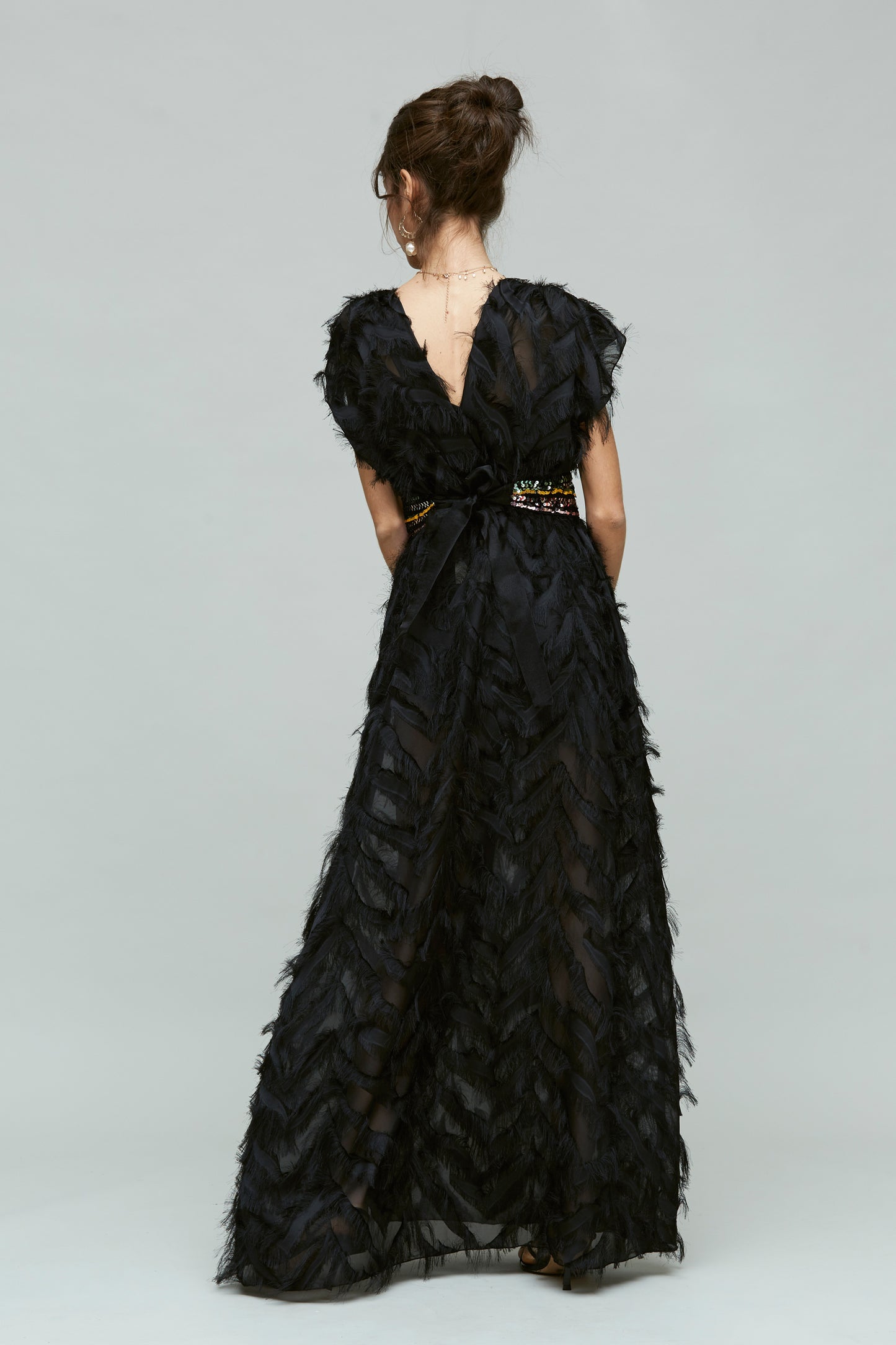 VESTIDO ESCOTE CRUZADO-GASA FLECOS
