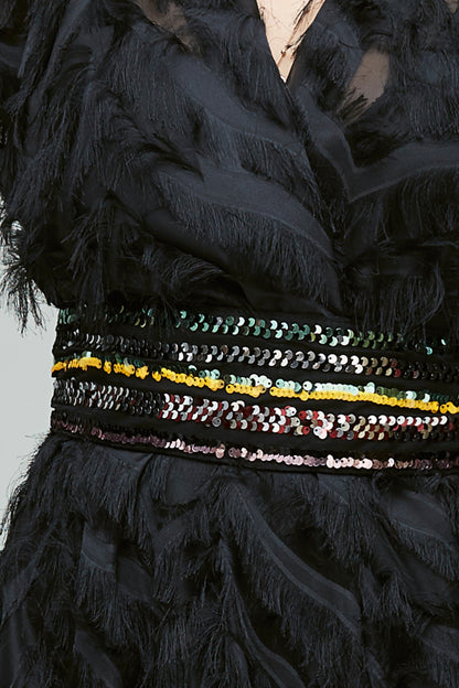 VESTIDO ESCOTE CRUZADO-GASA FLECOS
