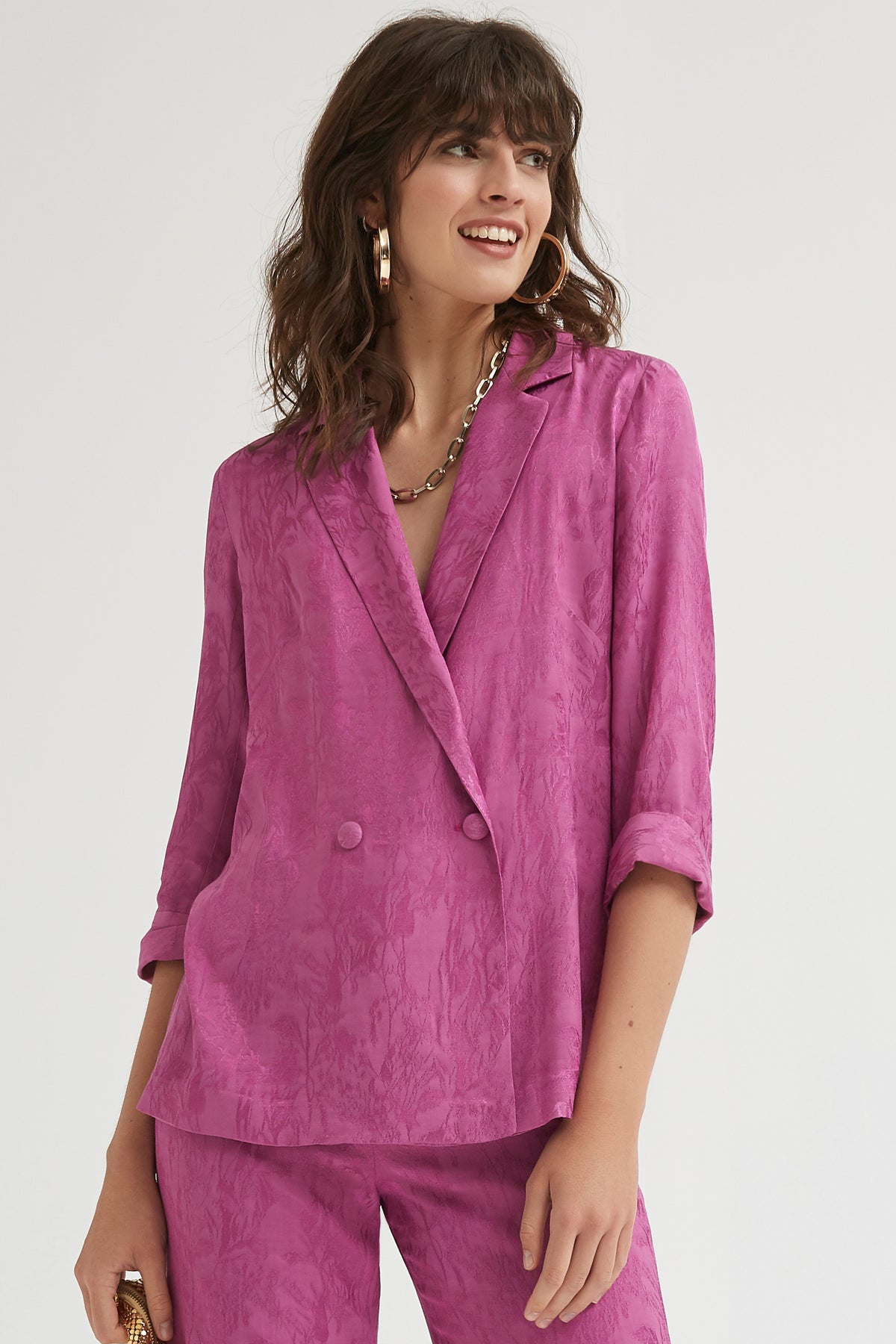 CHAQUETA CRUZADA JACQUARD ECOVERO