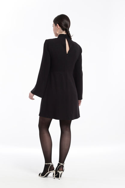 VESTIDO MANGA LARGA ABIERTA PLANA DE LUREX