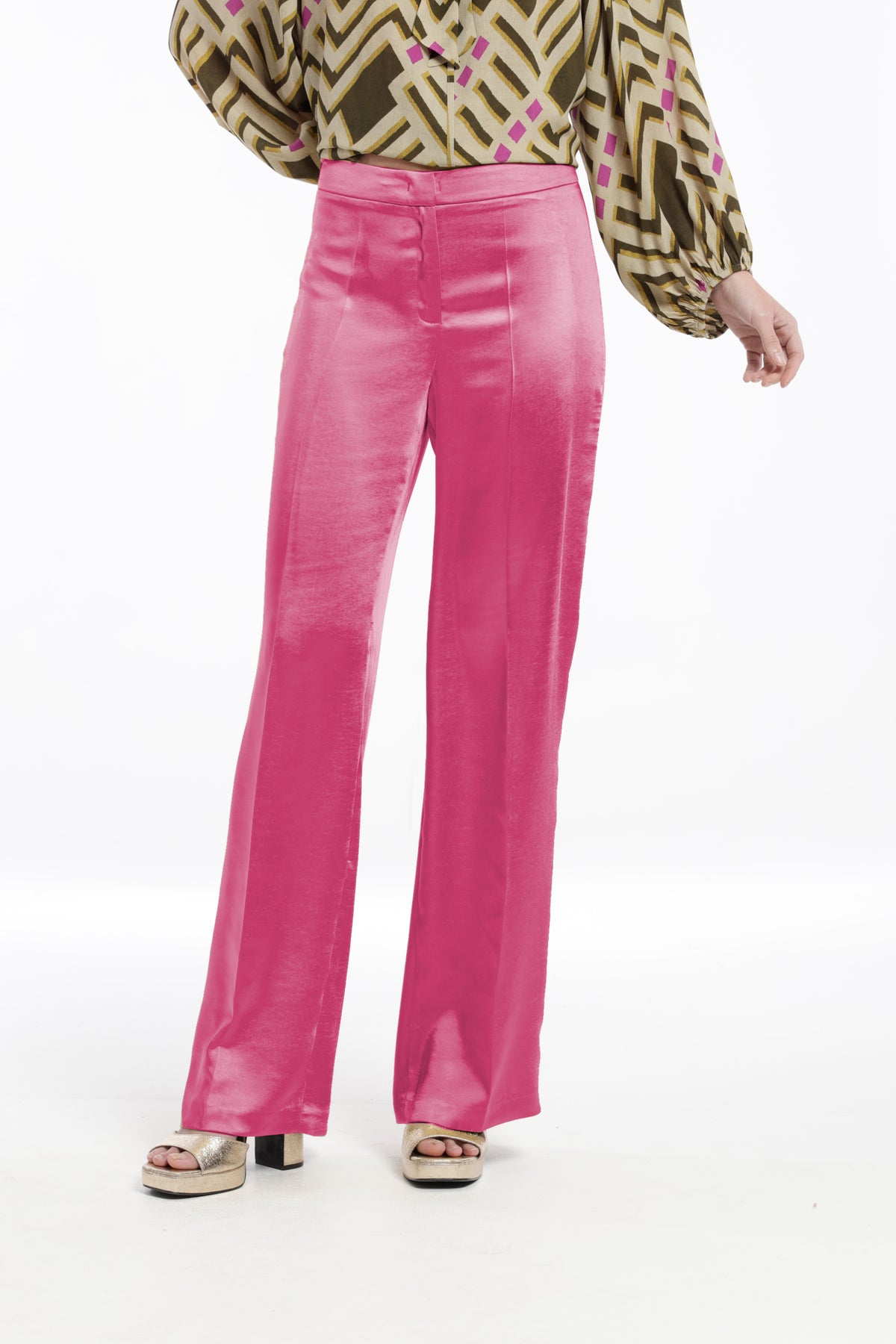 Pantalón Ancho Tigre Saten Vintage Stretch