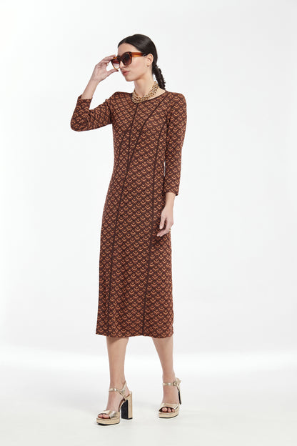 PRINTING LUREX KNITWEAR DRESS WITH MARKED CUTS