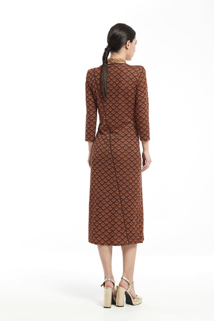 PRINTING LUREX KNITWEAR DRESS WITH MARKED CUTS