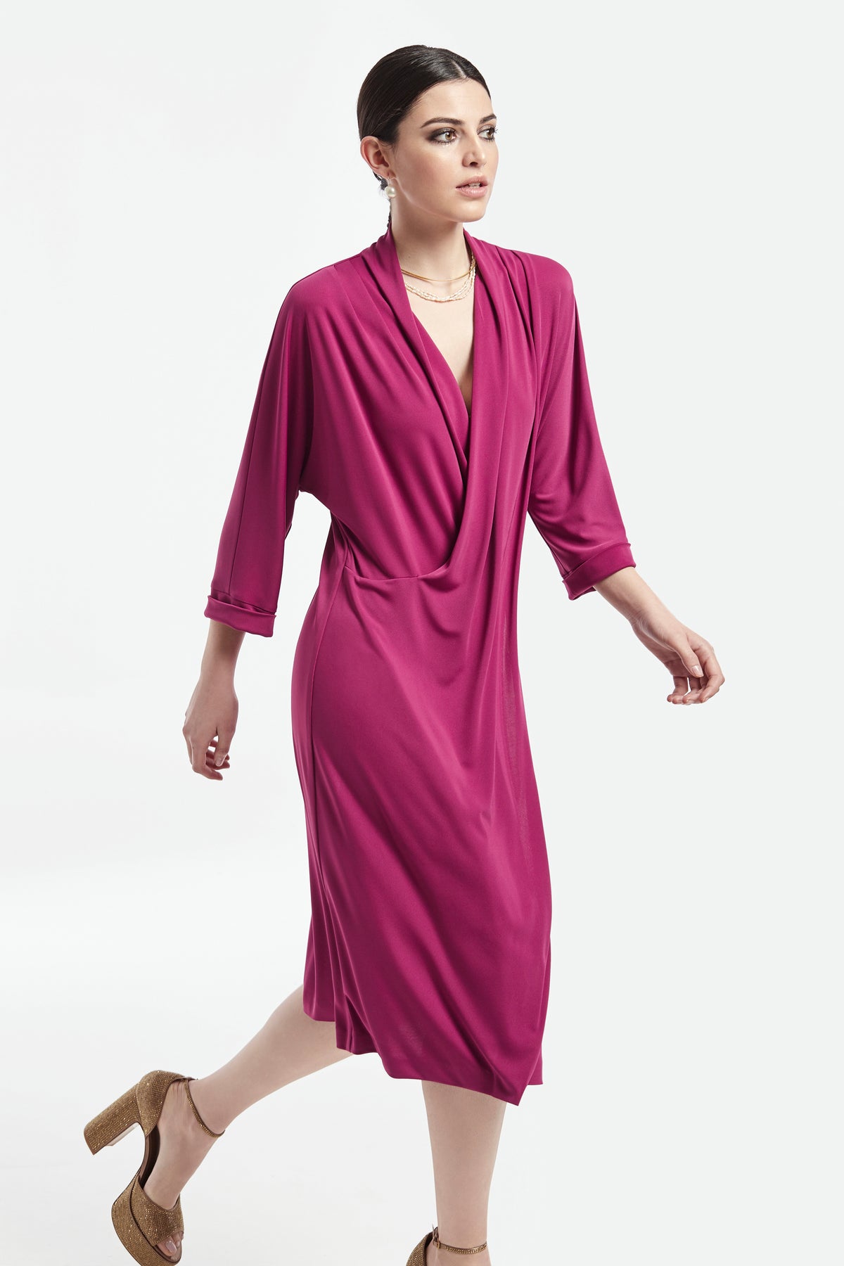 Smooth Knit Dress With Flowing Neck