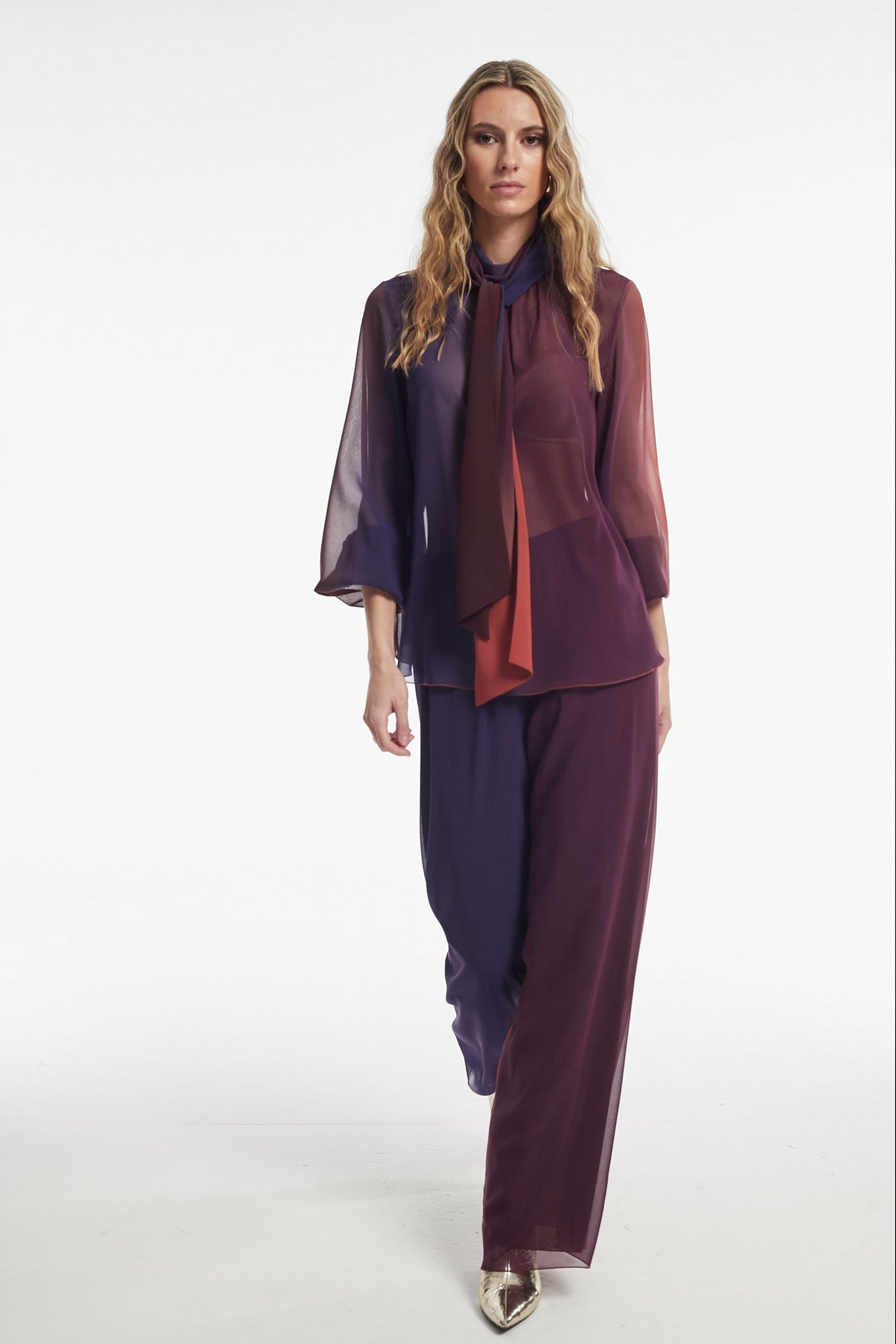 Blouse en mousseline de soie imprimée recto verso
